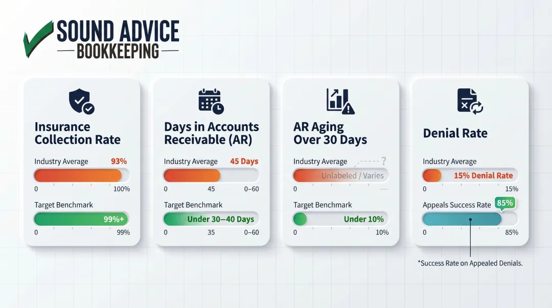 Dental billing KPI benchmarks target versus industry average metrics comparison chart