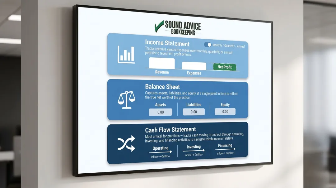 Three essential financial statements for medical practices income balance cash flow overview
