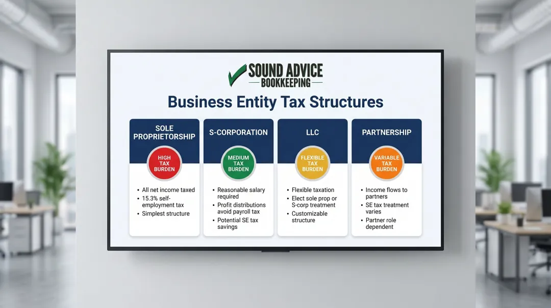 Four medical practice entity structures tax implications comparison sole proprietorship S-corp LLC partnership