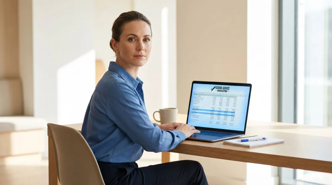 Small business owner reviewing overdue invoice aging report on laptop screen