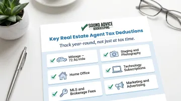 Real estate agent tax deduction categories checklist infographic for Schedule C filing
