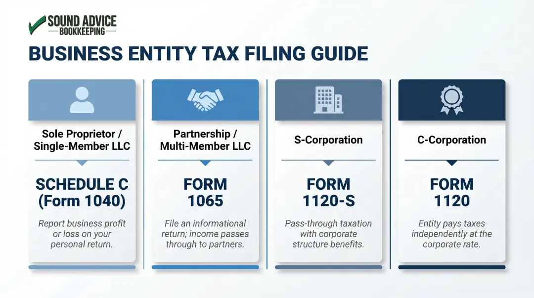 Small business entity type IRS tax form requirements comparison chart
