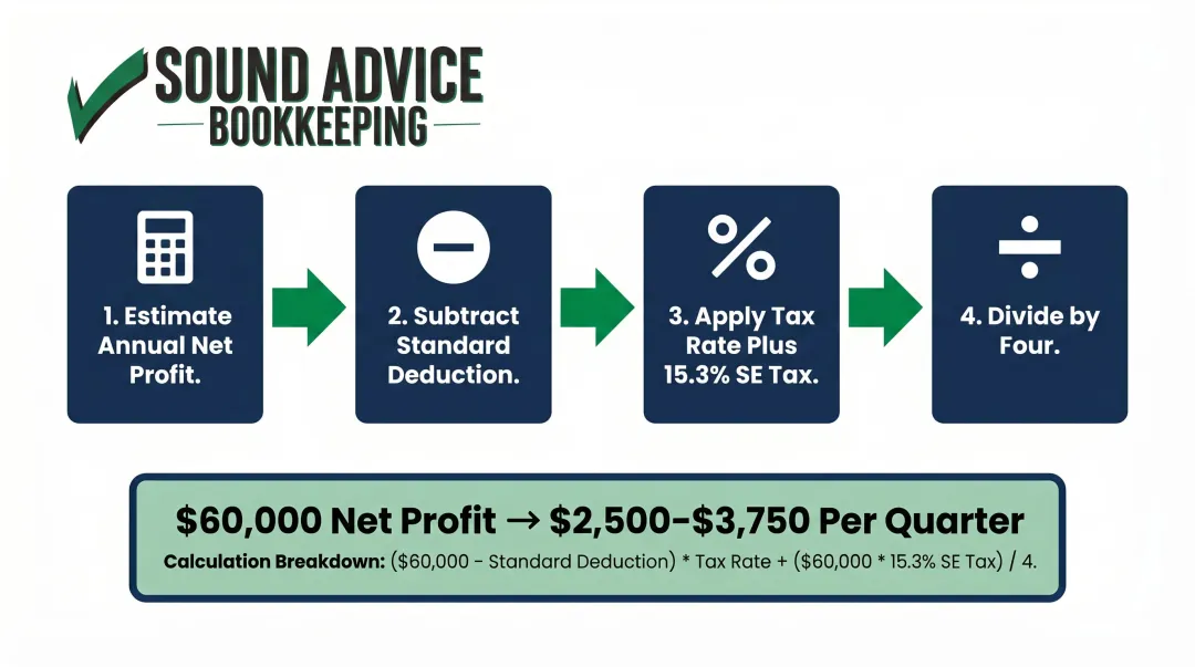 Four-step quarterly estimated tax calculation method for self-employed creative entrepreneurs