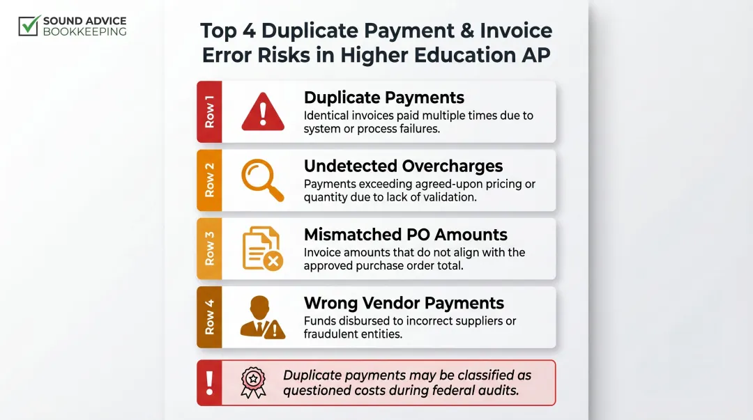 Four duplicate payment risks in decentralized higher education AP environments infographic