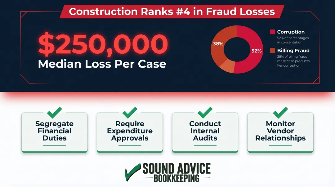 Construction fraud prevention internal controls checklist with fraud loss statistics