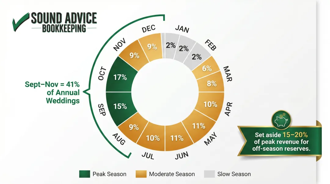 U.S. wedding seasonality chart showing peak catering revenue months September through November