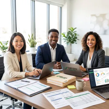 Nonprofit accounting team reviewing financial reports