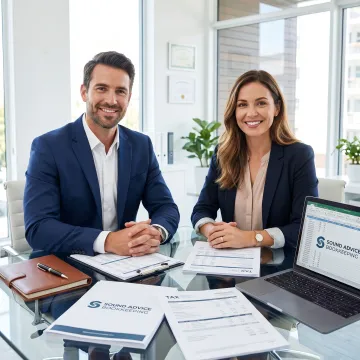 Small business accounting team reviewing financial reports