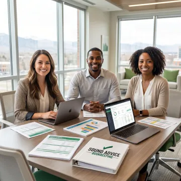 Nonprofit bookkeeping team reviewing financial reports