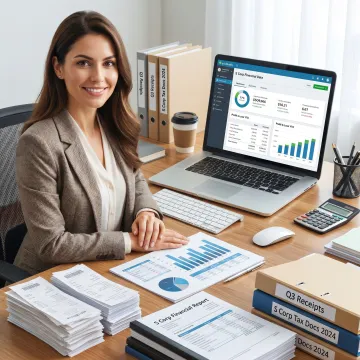 Bookkeeper reviewing monthly financial records for an S Corp