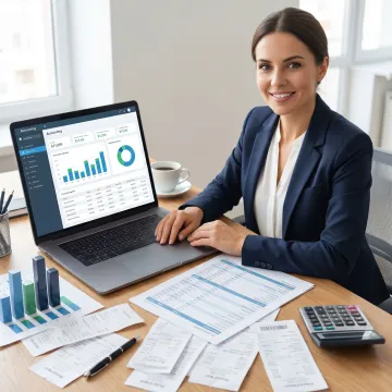 Small business bookkeeping professional reviewing financial records