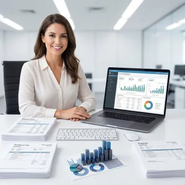 Restaurant bookkeeping professional reviewing financial reports