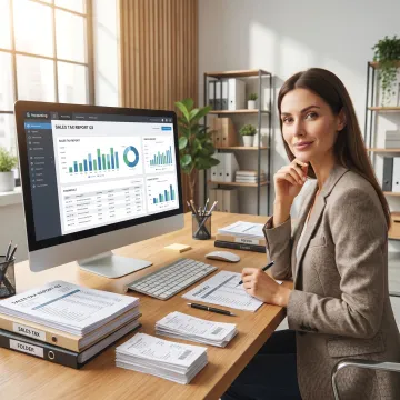 Bookkeeper preparing sales tax filing documents