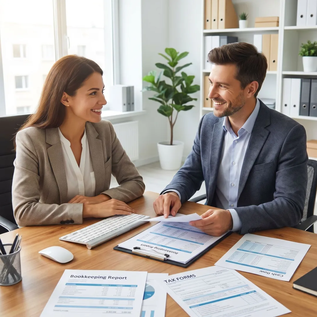 Accountant helping a small business owner review finances