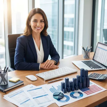 Small business accountant reviewing financial reports