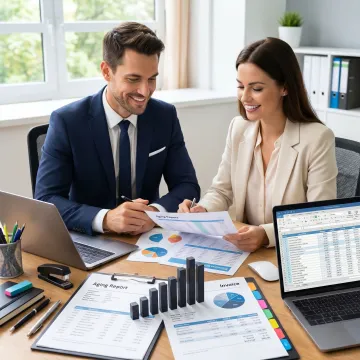 Accounts receivable management team reviewing invoices