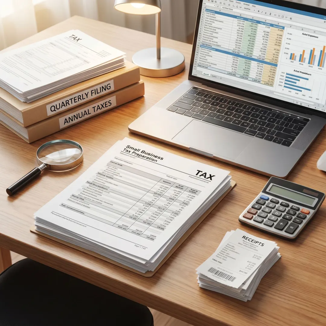 Business tax documents and financial reports