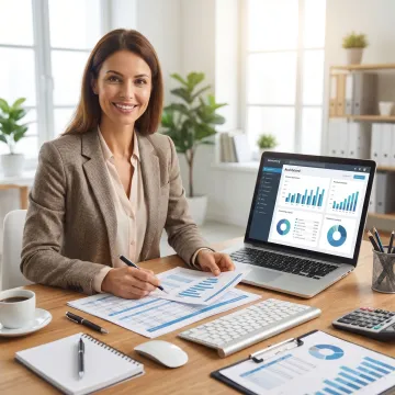 Bookkeeper reviewing small business financial records