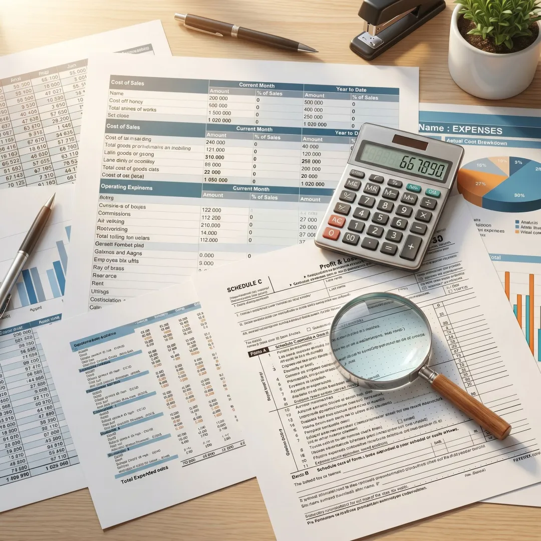 Business tax documents and financial reports