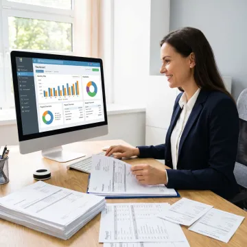 Bookkeeper organizing restaurant accounting workflow