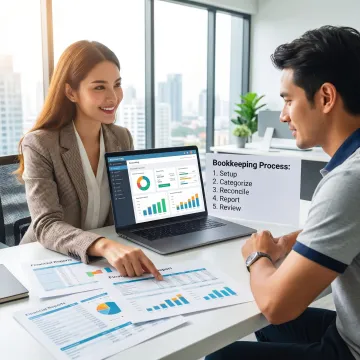 Bookkeeping process meeting with financial documents