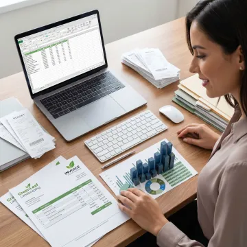 Bookkeeper reviewing landscaping business finances