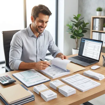 Bookkeeper preparing small business tax documents