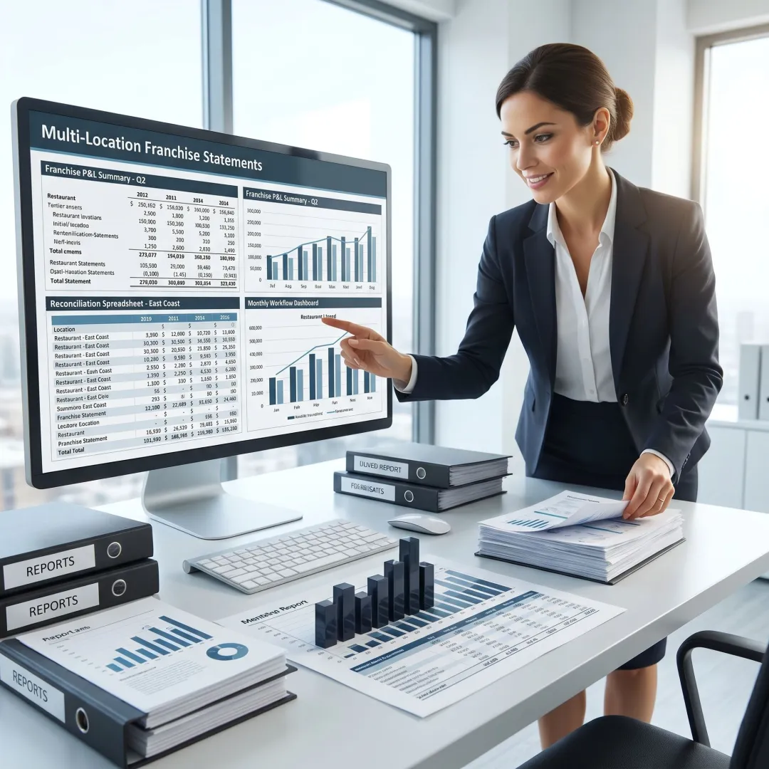 Bookkeeping process for restaurant franchises