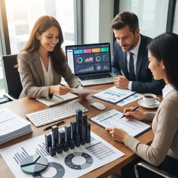 Small business owner reviewing finances with bookkeeping advisor