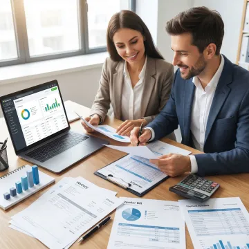 Accounts payable management team reviewing invoices