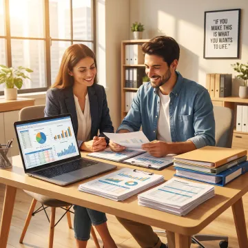 Small business accounting consultation in an office