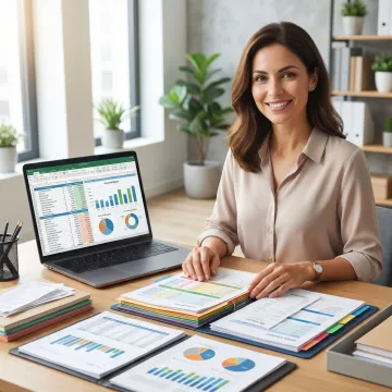 Bookkeeper organizing records for tax filing