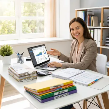 Bookkeeper reviewing small business tax documents