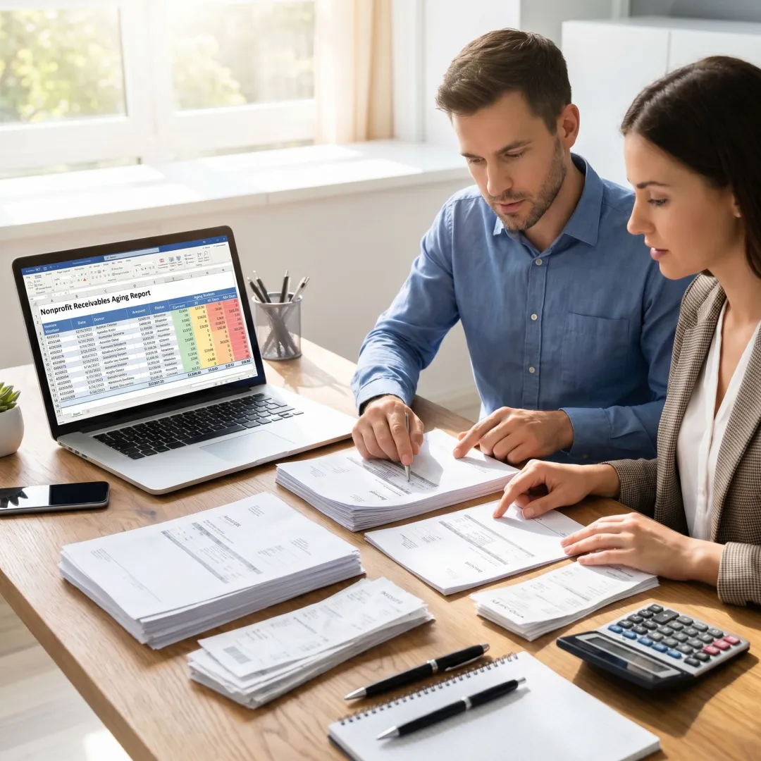 Nonprofit accounts receivable support team reviewing invoices