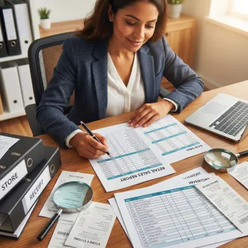 Retail bookkeeping professional reviewing store finances