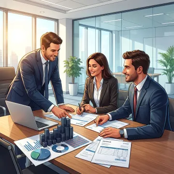 Accounting team reviewing business financial reports