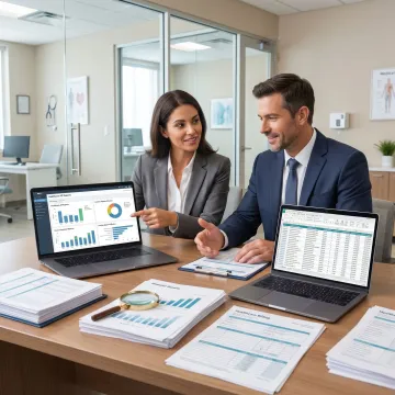 Healthcare accounts payable team reviewing invoices