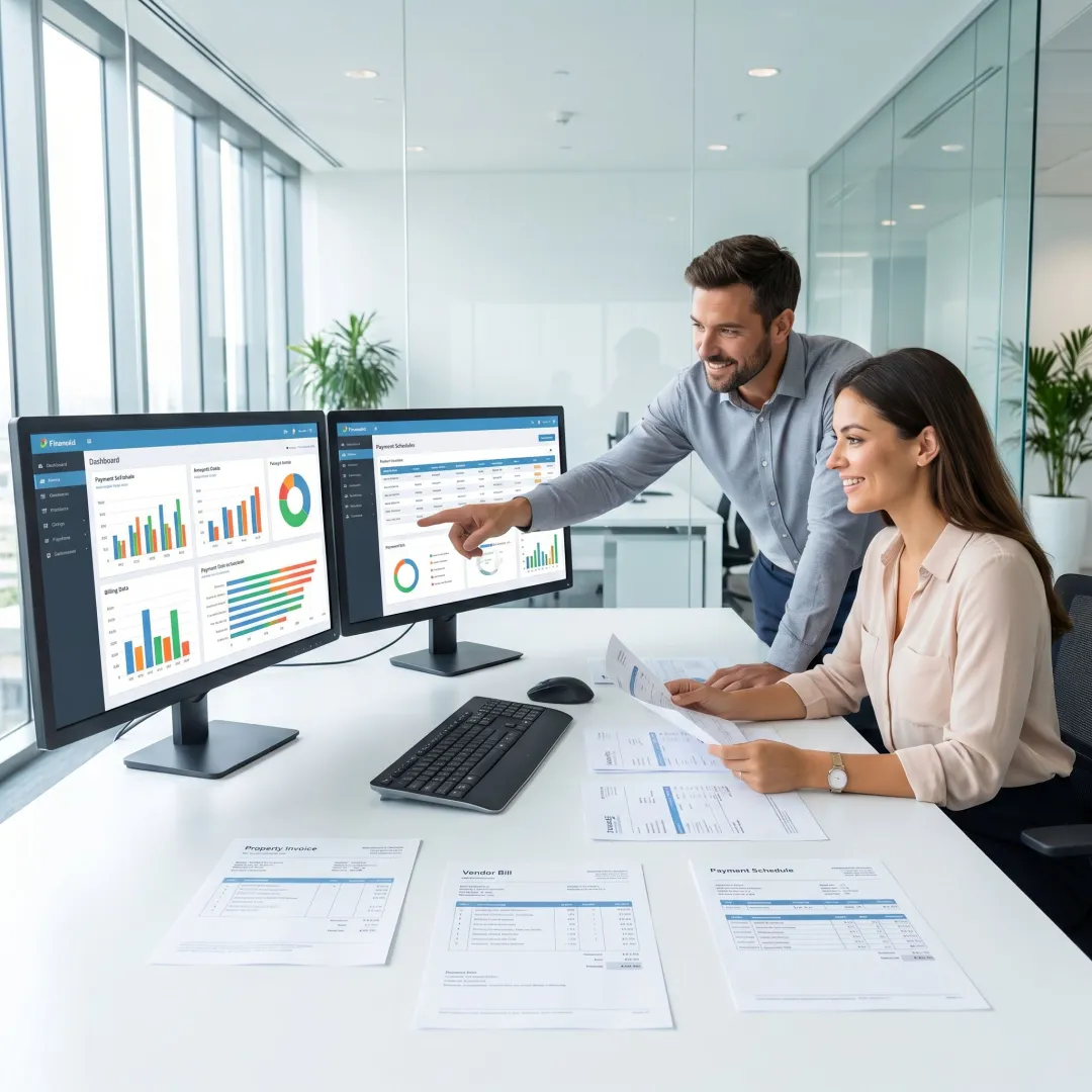 Real estate accounts payable outsourcing team reviewing invoices