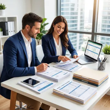 Real estate accounts receivable bookkeeping team reviewing invoices