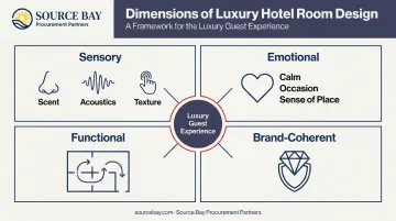 Four dimensions of luxury hotel room design experience framework infographic