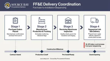 FF&amp;E freight sequencing and warehousing timeline aligned to construction milestones