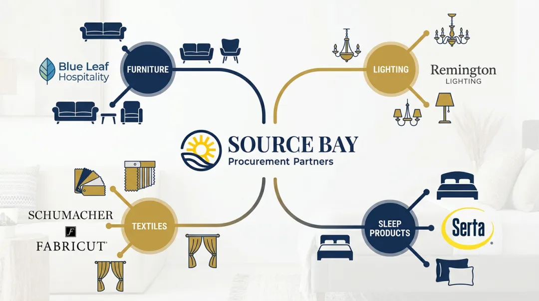 FF&amp;E procurement partner manufacturer network spanning casegoods lighting textiles and sleep solutions