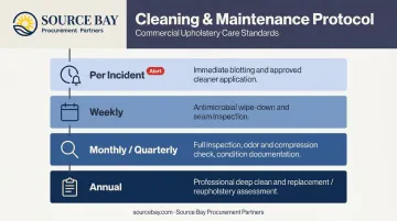 Four-tier commercial urine-resistant furniture cleaning frequency protocol schedule infographic
