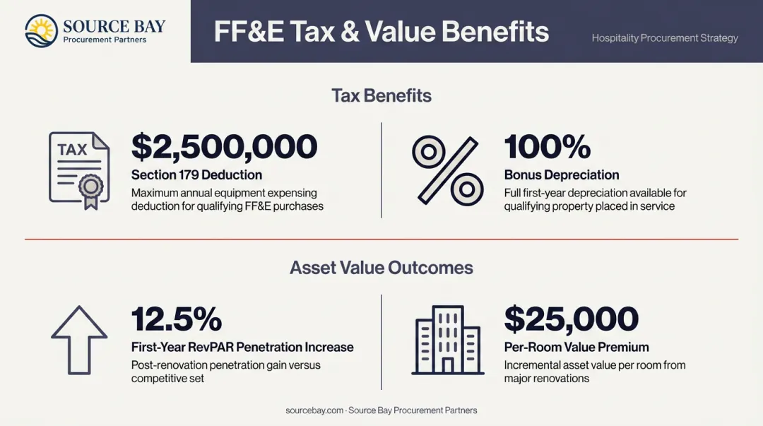Hotel FF&E tax depreciation benefits Section 179 bonus depreciation and RevPAR impact summary
