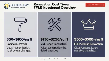 Three-tier Manhattan common area renovation cost comparison infographic with ranges