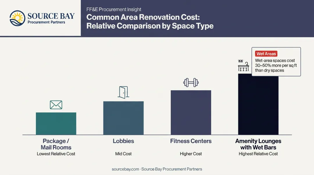 Manhattan common area space types renovation cost drivers comparison by function