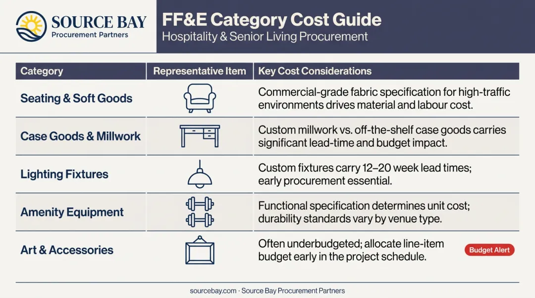 FF&amp;E budget category breakdown for multifamily common area renovation projects