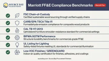 Marriott FF&amp;E supplier compliance certification requirements checklist infographic
