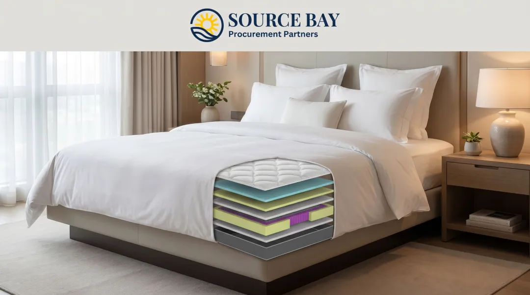 Commercial hotel mattress sleep system with layered foam and spring construction