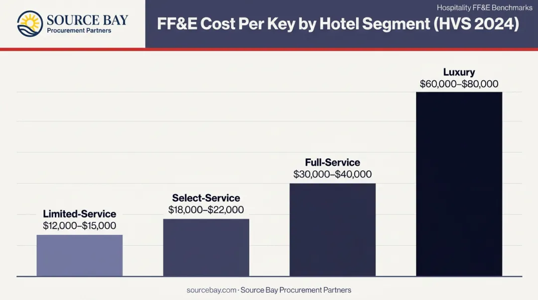 Hotel FF&E cost per room by segment limited-service to luxury comparison chart